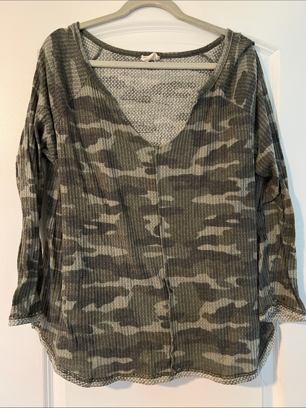 Women’s Olive Camo V-Neck Long Sleeve Top